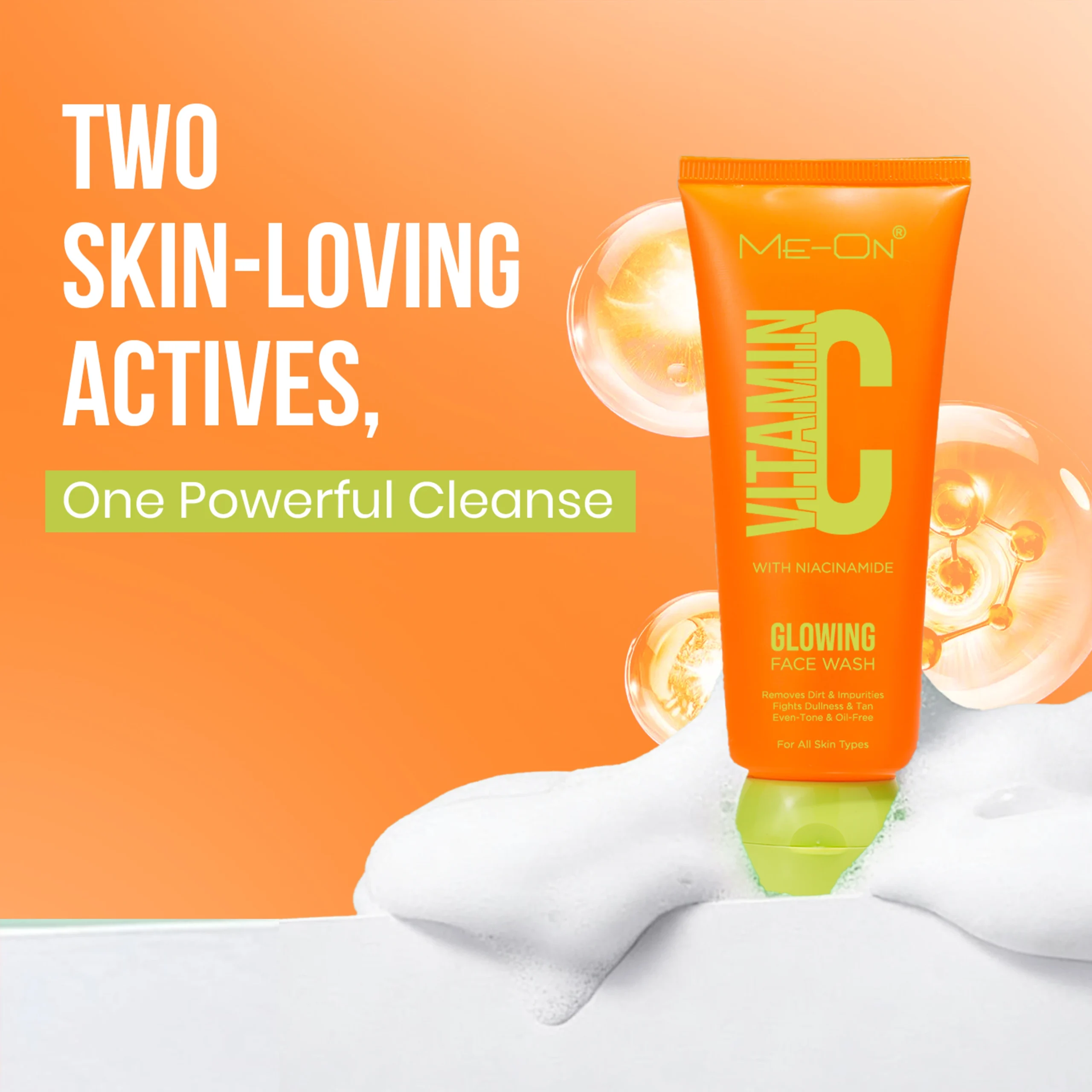 ME-ON Vitamin C & Niacinamide Glowing Face Wash | Brightening & Cleansing Face Wash | Removes Dirt & Impurities | Helps Fight Dullness & Tan | Oil-Free Formula | For All Skin Types