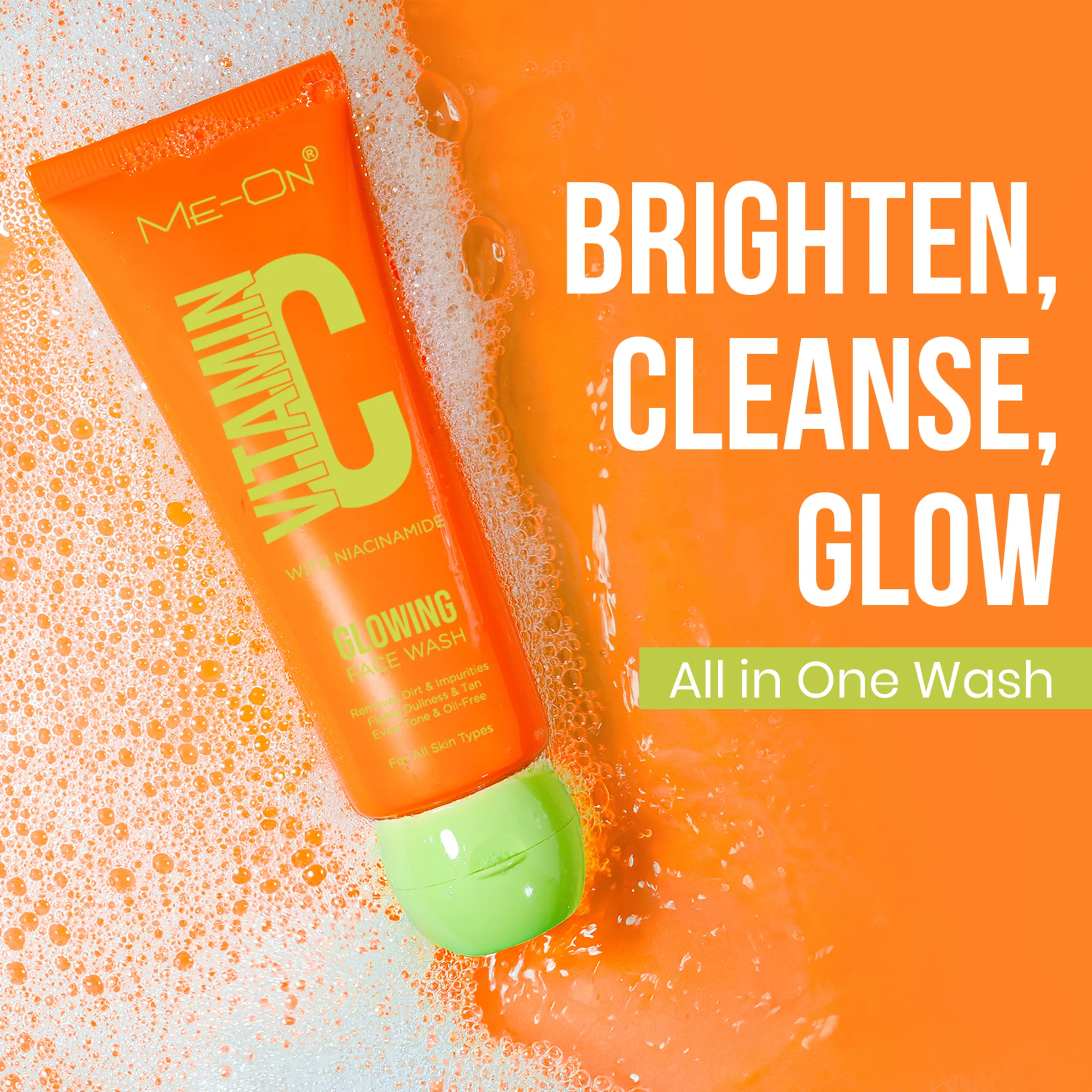 ME-ON Vitamin C & Niacinamide Glowing Face Wash | Brightening & Cleansing Face Wash | Removes Dirt & Impurities | Helps Fight Dullness & Tan | Oil-Free Formula | For All Skin Types