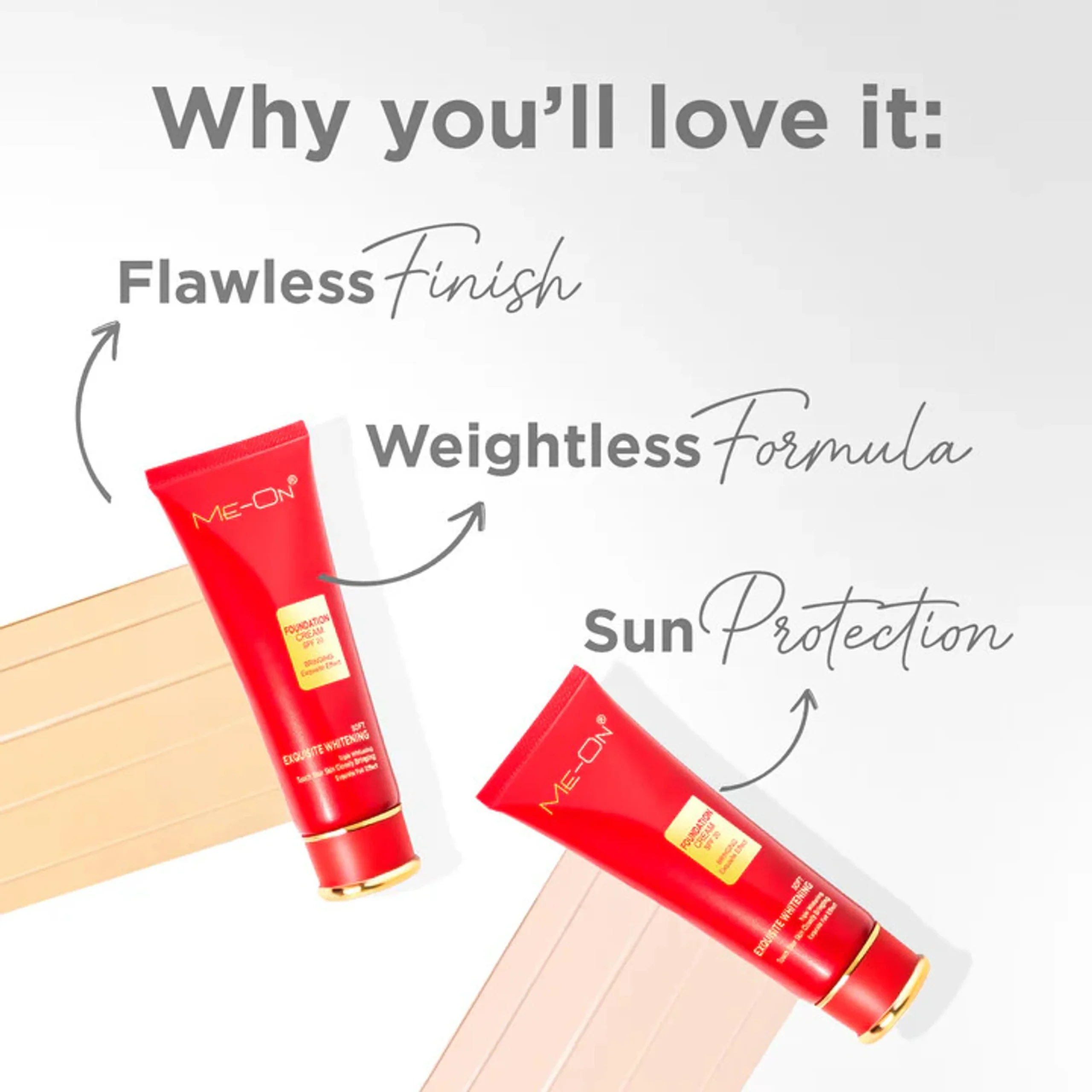 ME-ON Exquisite Whitening Cream Foundation Full Coverage For All Skin Type, Natural Finish. (80gm)