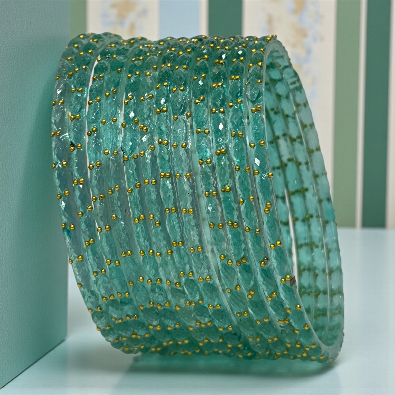 Traditional Glass Bangles with Crystal Work, Decorative Wrist Bracelet for Women, Handcrafted Indian Style Jewelry