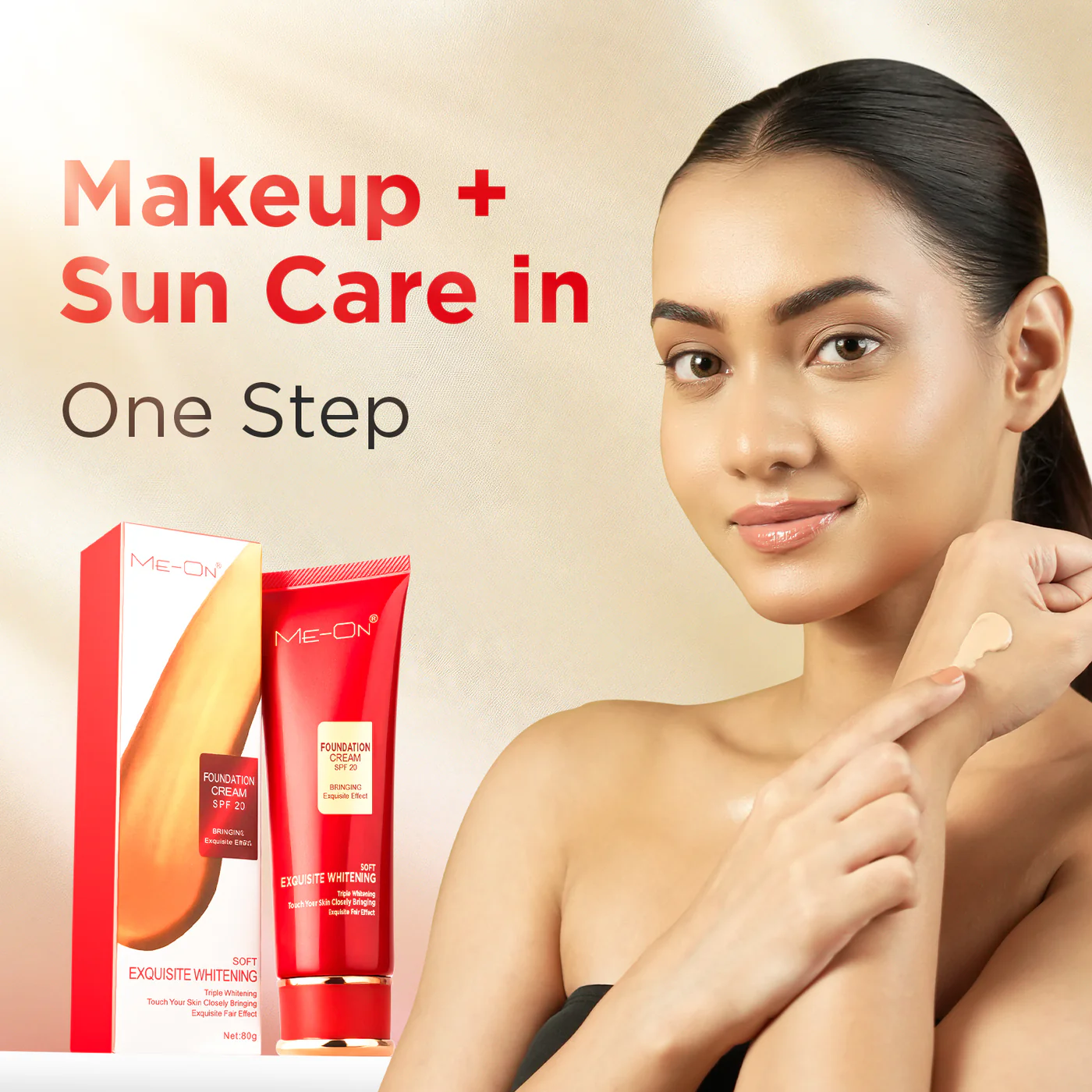 ME-ON Exquisite Whitening Cream Foundation Full Coverage For All Skin Type, Natural Finish. (80gm)